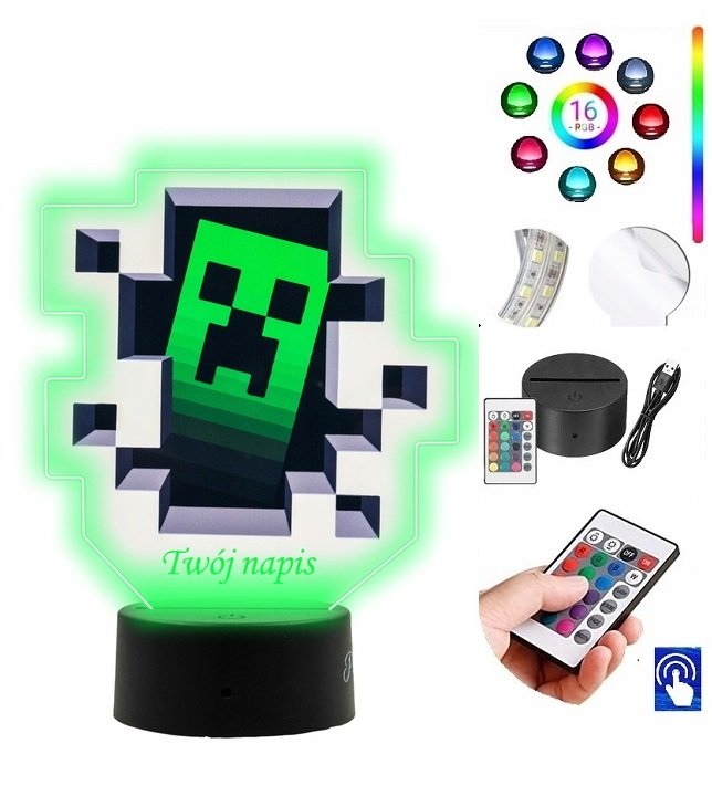 Lampka na biurko UV Minecraft 16kol. LED PLEXIDO