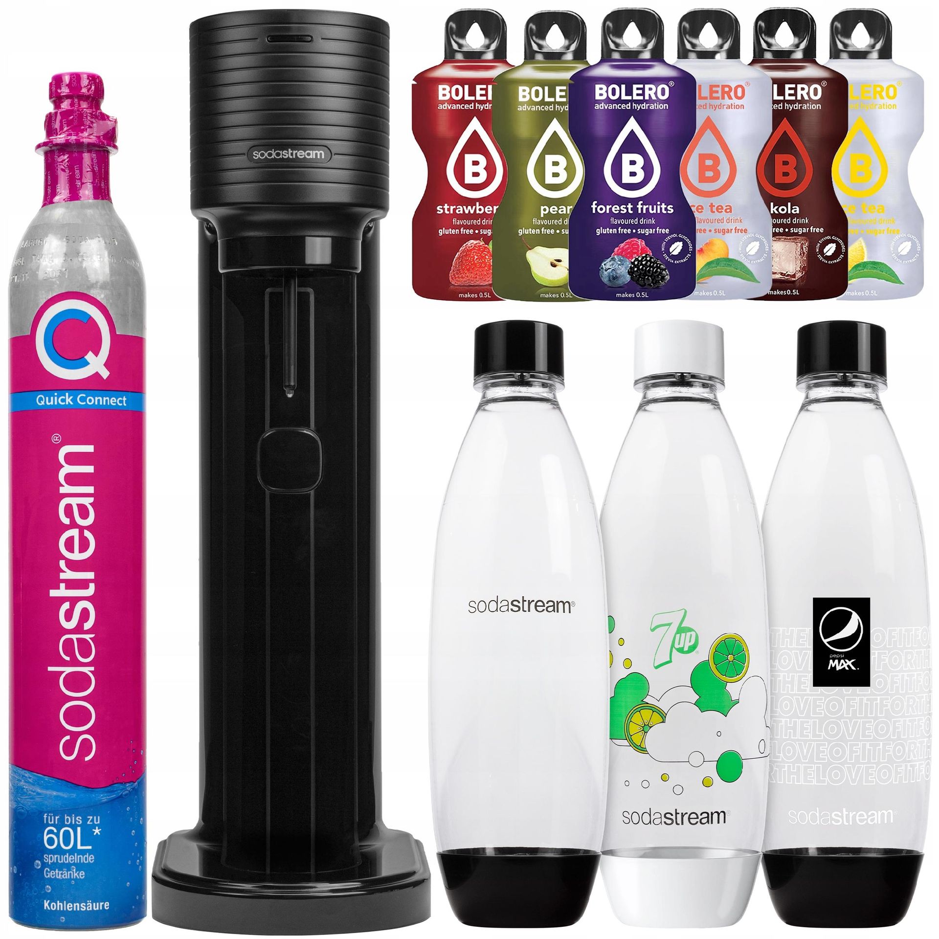 Saturator Sodastream Gaia Titan Jedna Butelka + 2 Butelki Fuse (7up, Pepsi Max) + Bolero