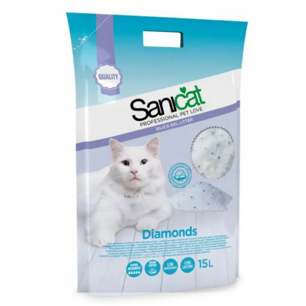 Фото - Котячий наповнювач Sanicat Diamonds żwirek silikonowy dla kotów 15l 