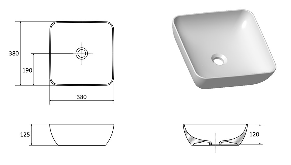 Ravak umywalka Uni Slim 380 S nablatowa ceramiczna XJX01138001