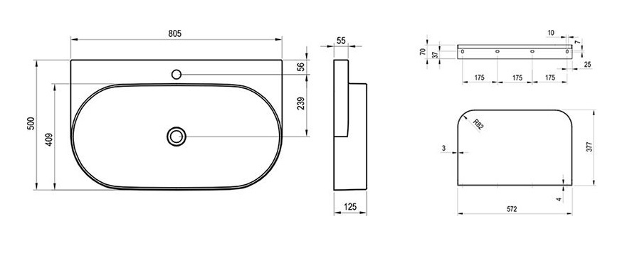 Ravak Yard 800 umywalka 80x50,5 cm ścienna do konsoli biała XJX01280002