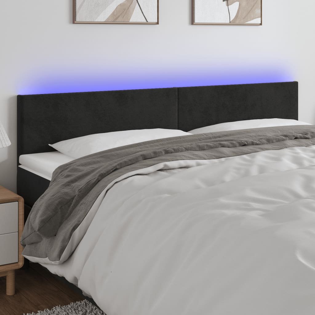 vidaXL Zagłówek do łóżka z LED, czarny, 180x5x78/88 cm, aksamit