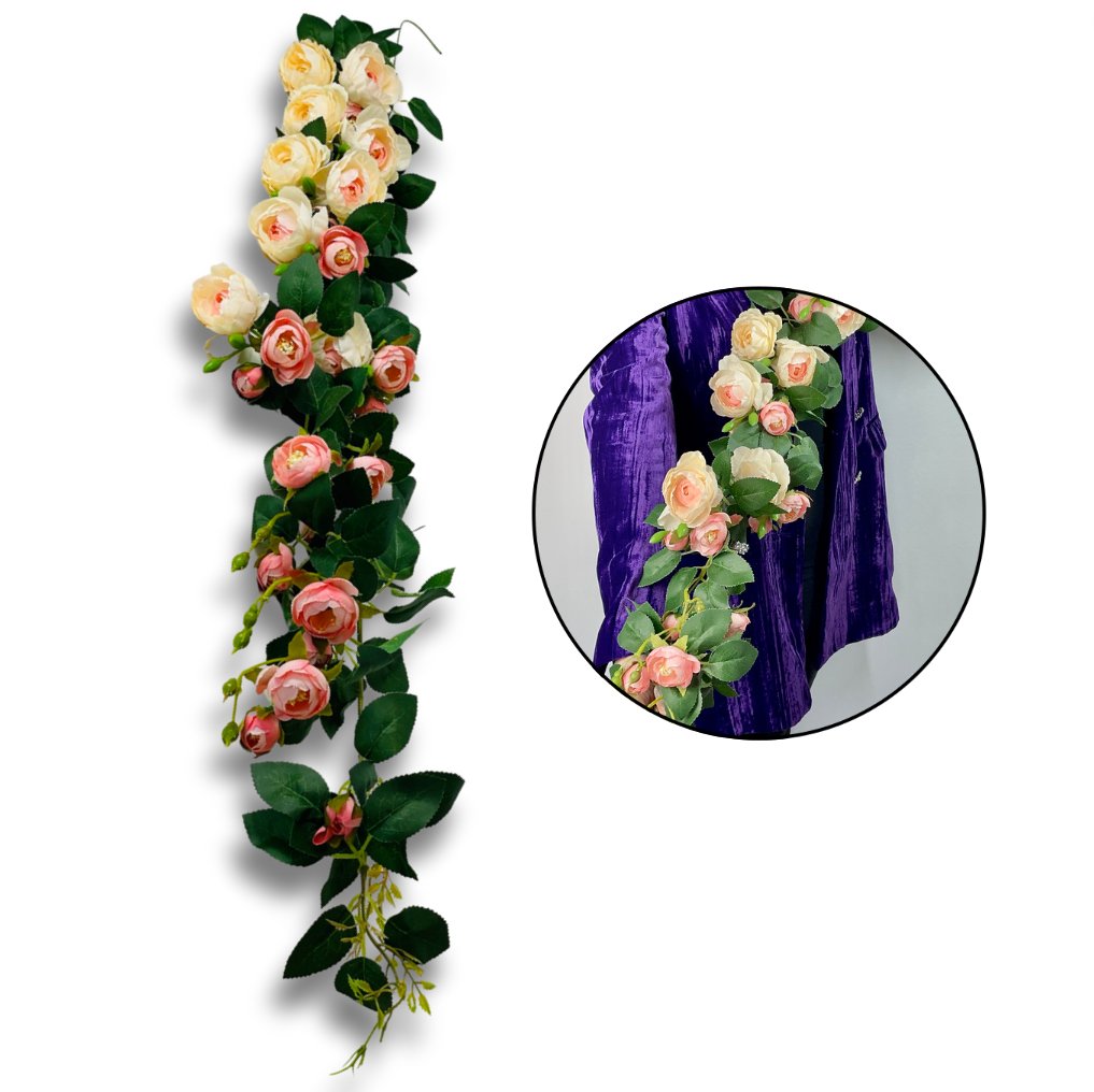 GIRLANDA Z RÓŻĄ OGRODOWĄ ZWIS KWIATOWY Z RÓŻY 125 CM KOLOR KREMOWY