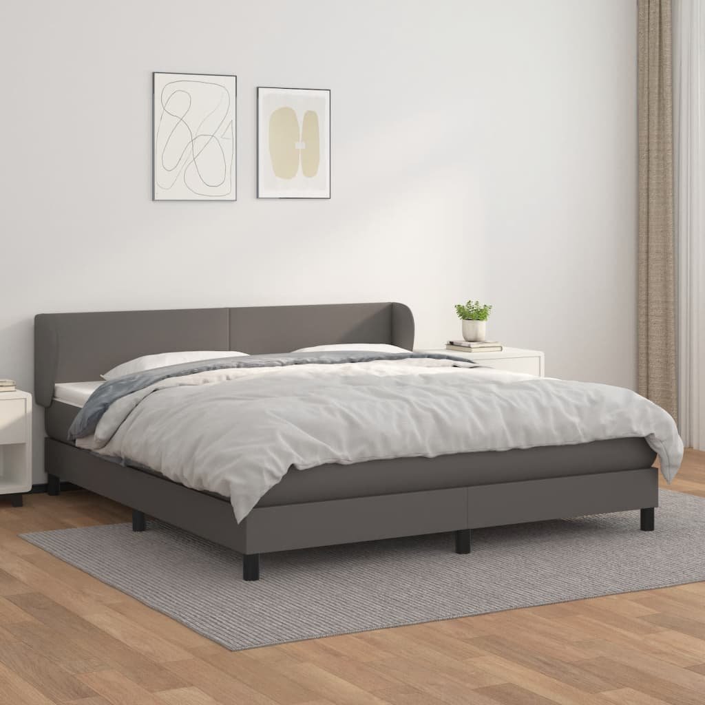 vidaXL Łóżko kontynentalne z materacem, szare, ekoskóra 180x200 cm