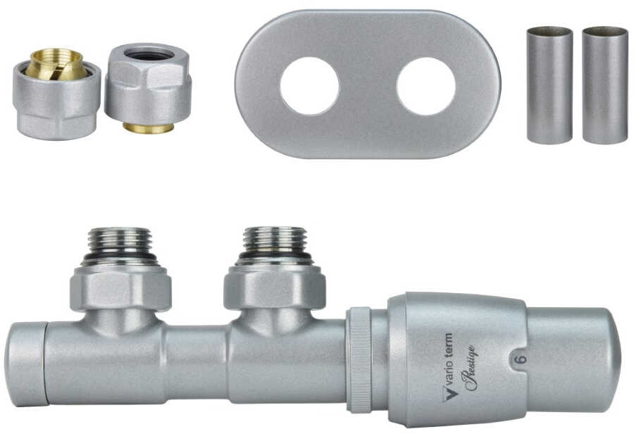 Zawór termostatyczny 50mm TWINS szary metalik prawy Cu All in One rozeta zespolona owalna