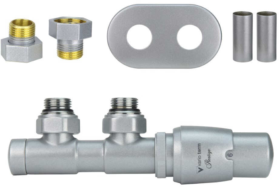 Zawór termostatyczny 50mm TWINS szary metalik prawy GZ1/2 All in One rozeta zespolona owalna