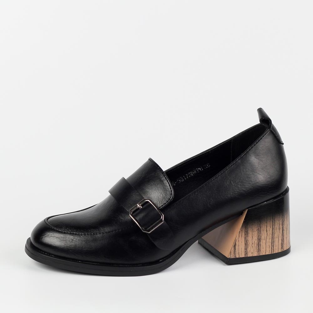 Czarne PU półbuty damskie na obcasie VINCEZA 58173 BK PU - Vinceza