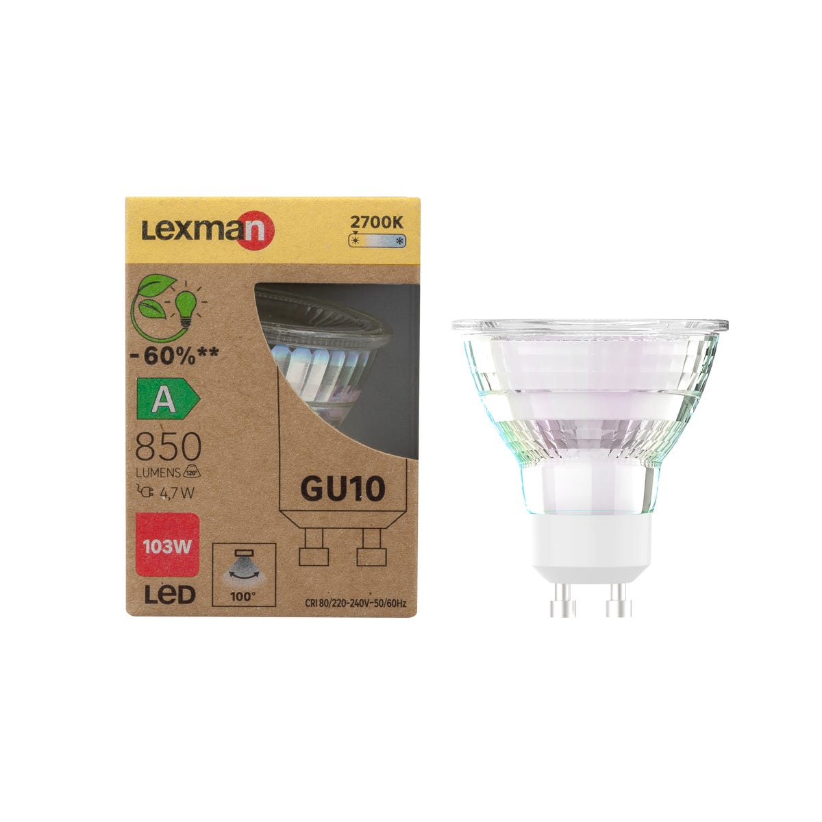 Żarówka LED GU10 4,7 W 850 lm Ciepła biel Lexman