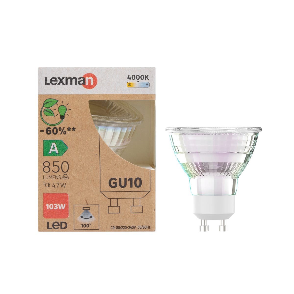 Żarówka LED GU10 4,7 W 850 lm Neutralna biel Lexman