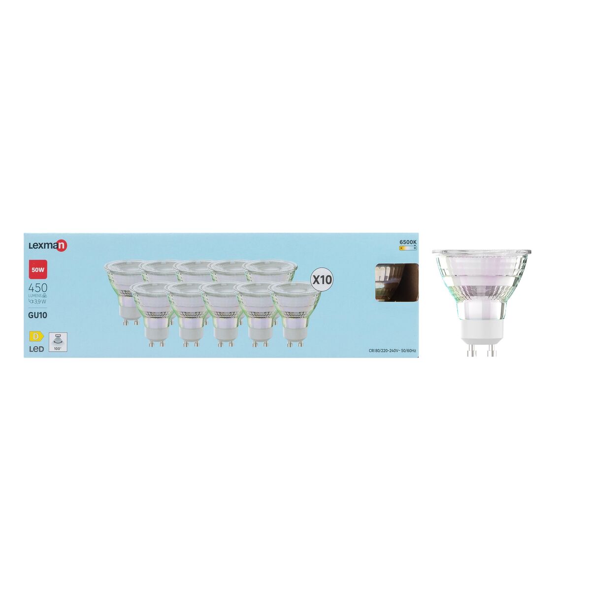 Żarówka LED GU10 10 szt. 3,9 W 450 lm Zimna biel Lexman