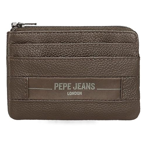 Pepe Jeans Checkbox Portfel Brązowy 11x7x1,5 cms Skóra, Brązowy, Talla única, portmonetka