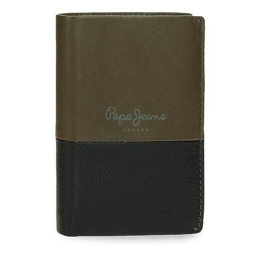 Pepe Jeans Dual Portfel Pionowy z portmonetką Zielony 8,5x11,5x1 cms Skóra, Zielony, Talla única, Portfolio pionowe z toreb