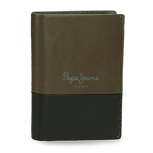 Pepe Jeans Dual Portfel Pionowy z portmonetką Zielony 8,5x10,5x1 cms Skóra, Zielony, Talla única, Portfolio pionowe z toreb