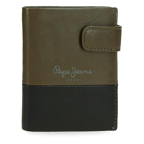 Pepe Jeans Dual Portfel pionowy z zamknięciem zielonym 8.5x10,5x1 cms Skóra, Zielony, Talla única, Portfolio pionowe z zamknięciem kliknięcia