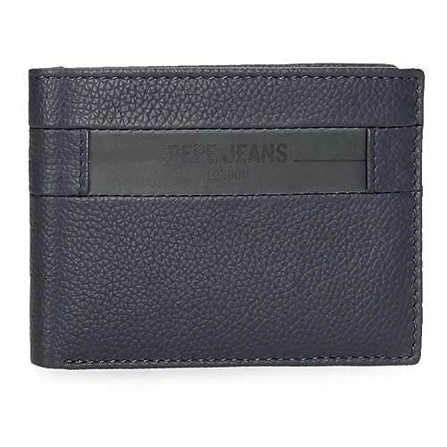 Pepe Jeans Checkbox Poziomy portfel z portmonetką Niebieski 11,5x8x1 cms Skóra, niebieski, Talla única, Portfel poziomy z portmonetką