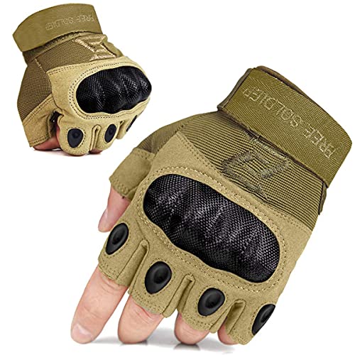 FREE SOLDIER Pełne palce, outdoorowe, sportowe rękawiczki rowerowe, rękawice motocyklowe, rękawiczki bez palców, do wędrówek, wspinaczki, męskie rękawiczki (rozmiar XL, kolor piaskowy, bez palców)