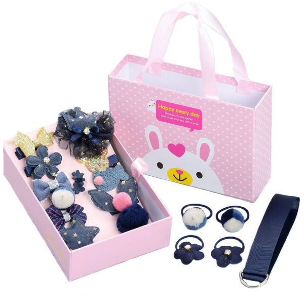 Zestaw prezentowy mix gumek i spinek do włosów niebieski