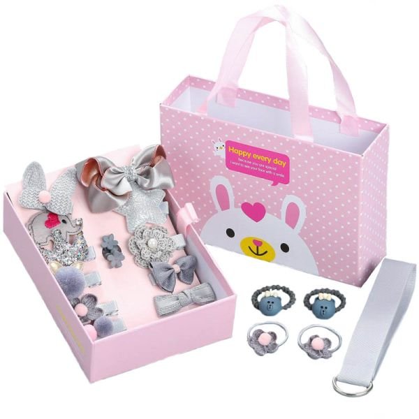 Zestaw prezentowy mix gumek i spinek do włosów szary