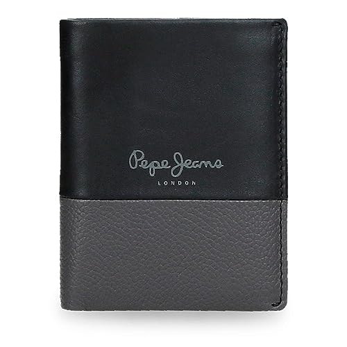 Pepe Jeans Dual Portfel Pionowy z Portmonetką Czarny 8,5x10,5x1 cms Skóra, czarny, Talla única, Portfolio pionowe z toreb