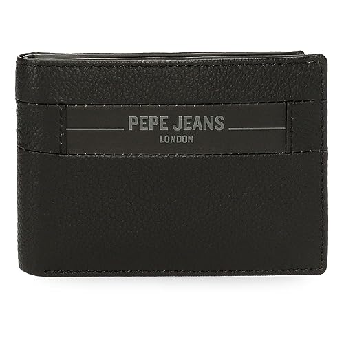 Pepe Jeans Checkbox Poziomy portfel z portmonetką Czarny 11x8x1 cms Skóra, czarny, Talla única, Portfel poziomy z portmonetką