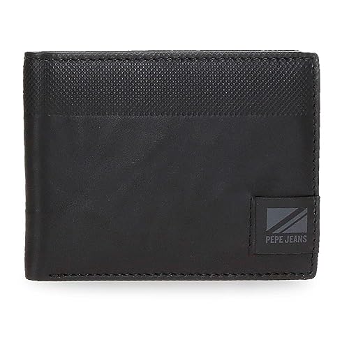 Pepe Jeans Topper Portfel Poziomy z Portmonetką Czarny 11,5x8x1 cms Skóra, czarny, Talla única, Portfel poziomy z portmonetką