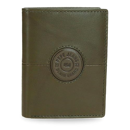 Pepe Jeans Cracker Portfel pionowy z portmonetką Zielony 8,5x10,5x1 cms Skóra, Zielony, Talla única, Portfolio pionowe z toreb