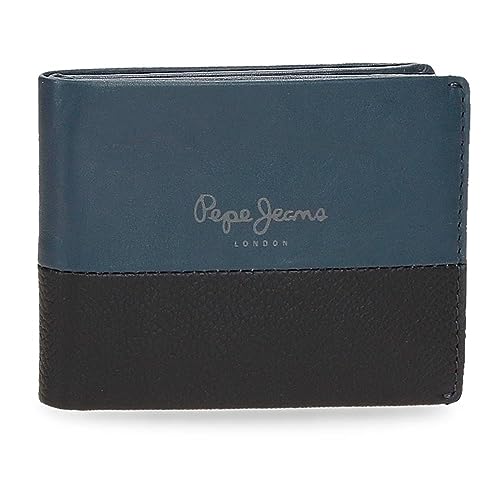 Pepe Jeans Podwójny poziomy portfel z niebieskim portfelem, 11 x 8 x 1 cm, skóra, niebieski, rozmiar Unica, poziomy portfel z portfelem, niebieski, Einheitsgröße, Portfel poziomy z portfelem