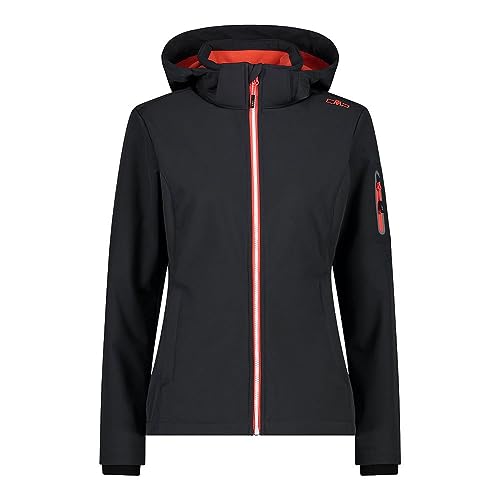 CMP damska kurtka Softshell z odpinanym kapturem, Antracyt i mak, 48