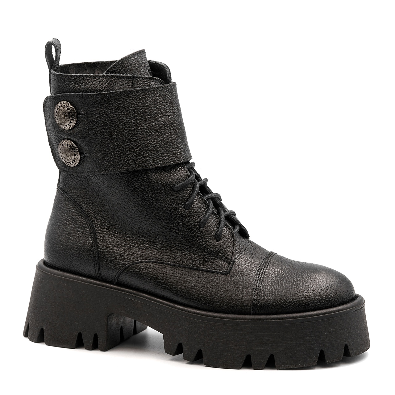Czarne skórzane sznurowane botki LM60454 - Neścior