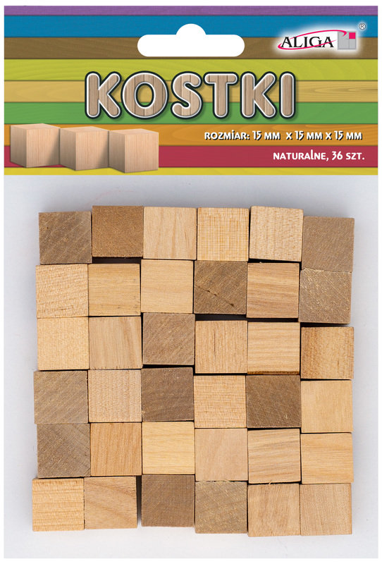Kostki Drewniane Naturalne 15 x 15 x 15mm, op. 36szt. Pk-0493, Aliga