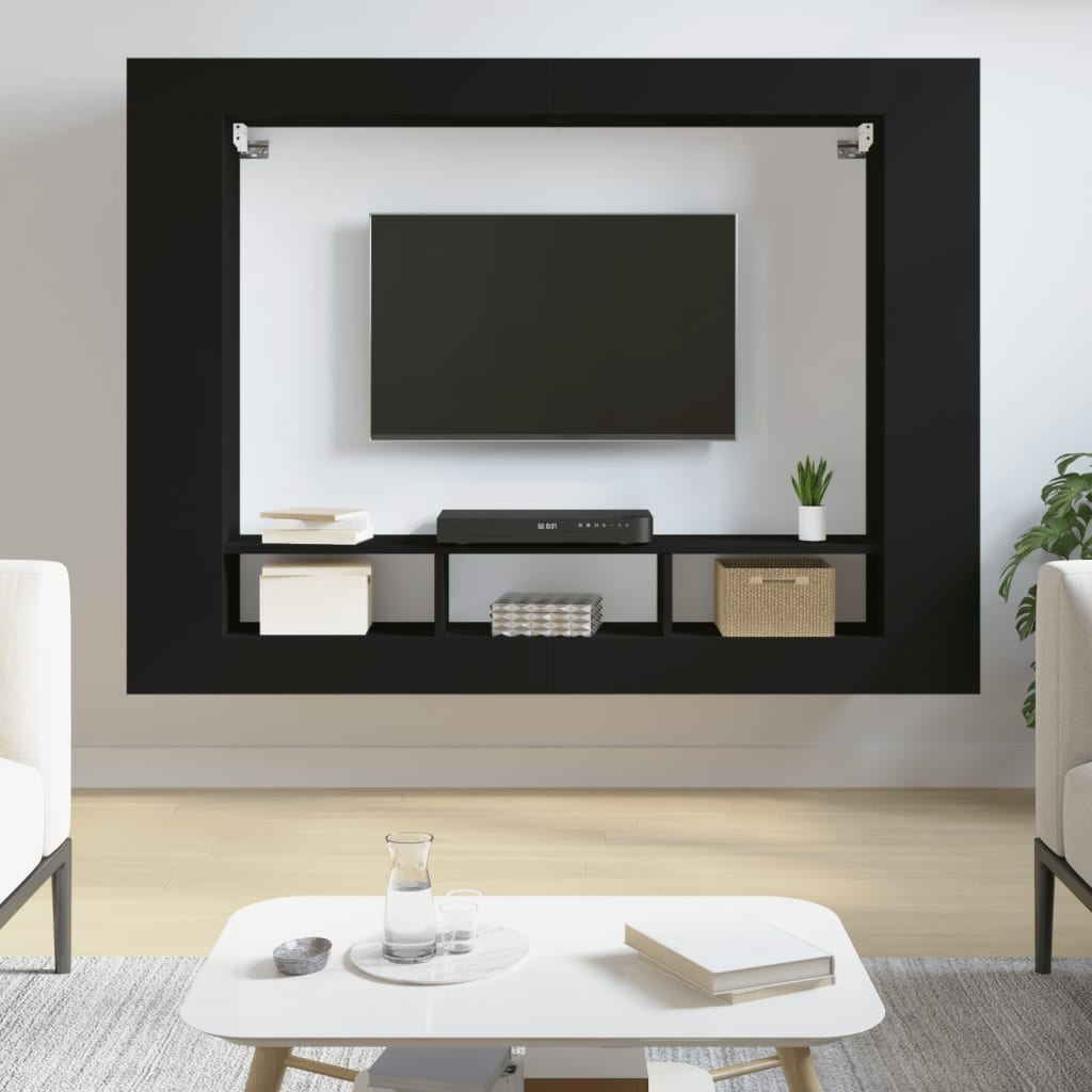 Szafka pod TV, czarna, 152x22x113 cm, materiał drewnopochodny Lumarko!