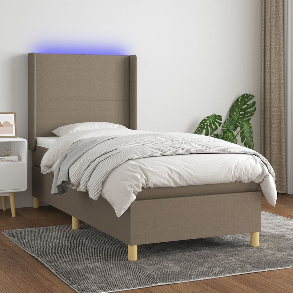 vidaXL Łóżko kontynentalne z materacem, taupe, 100x200 cm, tkanina