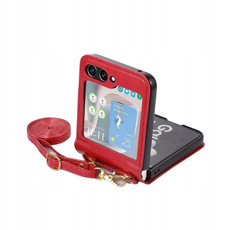 Etui do Samsung Galaxy Z Flip 5 5G F731 Leather Case Strap czerwone Pokrowiec Obudowa Futerał Guma