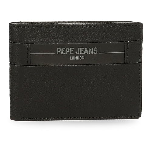 Pepe Jeans Checkbox Poziomy portfel z portmonetką Czarny 11,5x8x1 cms Skóra, czarny, Talla única, Portfel poziomy z portmonetką