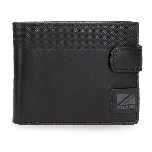 Pepe Jeans Topper Poziomy portfel z zamknięciem kliknij czarny 11x8,5x1 cms Skóra, czarny, Talla única, Portfolio poziome z zamknięciem kliknięcia