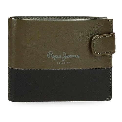 Pepe Jeans Dual Portfel poziomy z zamknięciem zielonym 11x8,5x1 cms Skóra, Zielony, Talla única, Portfolio poziome z zamknięciem kliknięcia