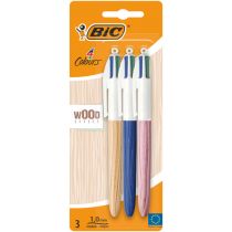 BIC 4 Colour Ballpoint Pens Wood Effect 511448