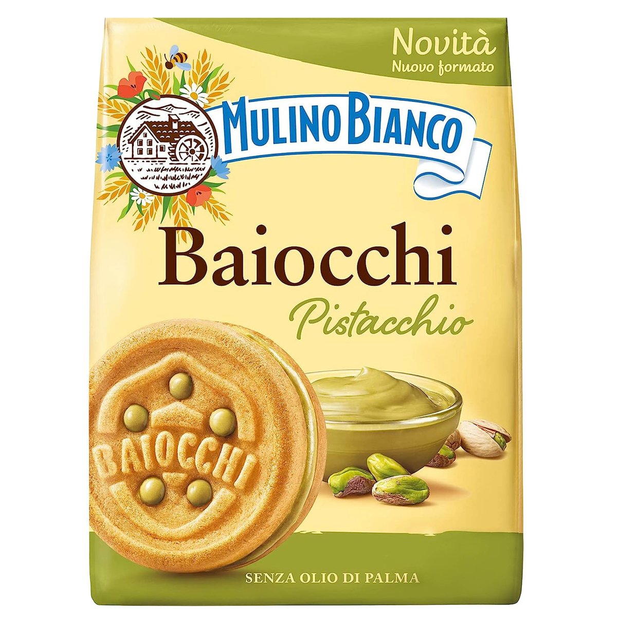 MULINO BIANCO Baiocchi - ciastka z nadzieniem pistacjowym 240g 12 paczek