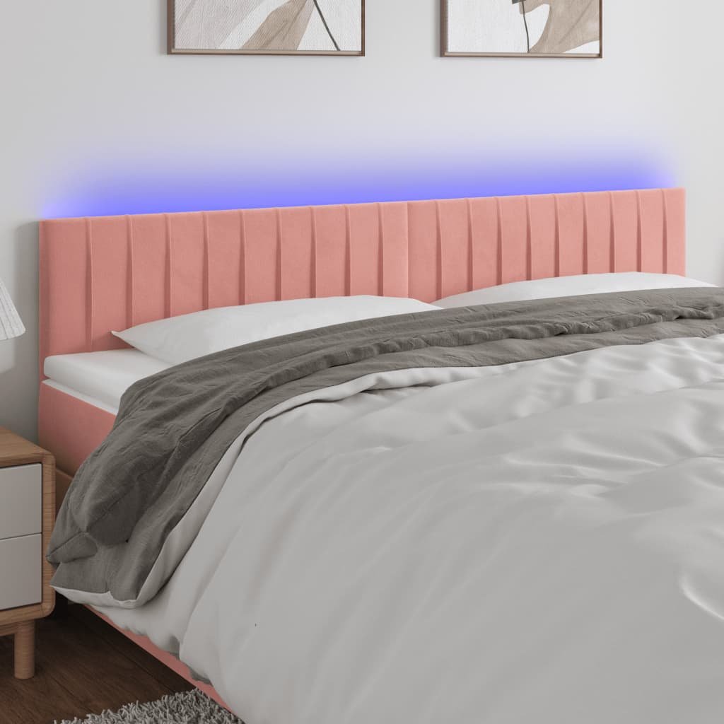 vidaXL Zagłówek do łóżka z LED, różowy, 180x5x78/88 cm, aksamit