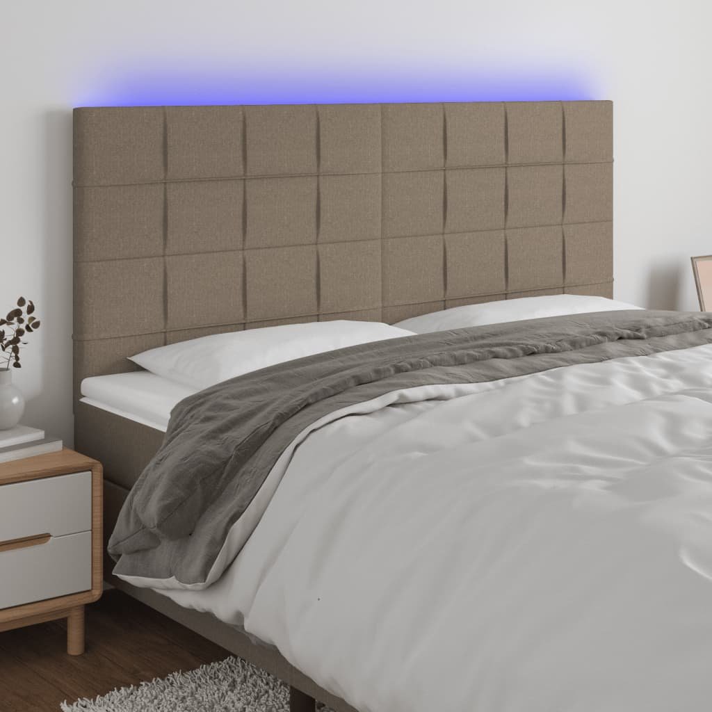 vidaXL Zagłówek do łóżka z LED, taupe, 180x5x118/128 cm, tkanina