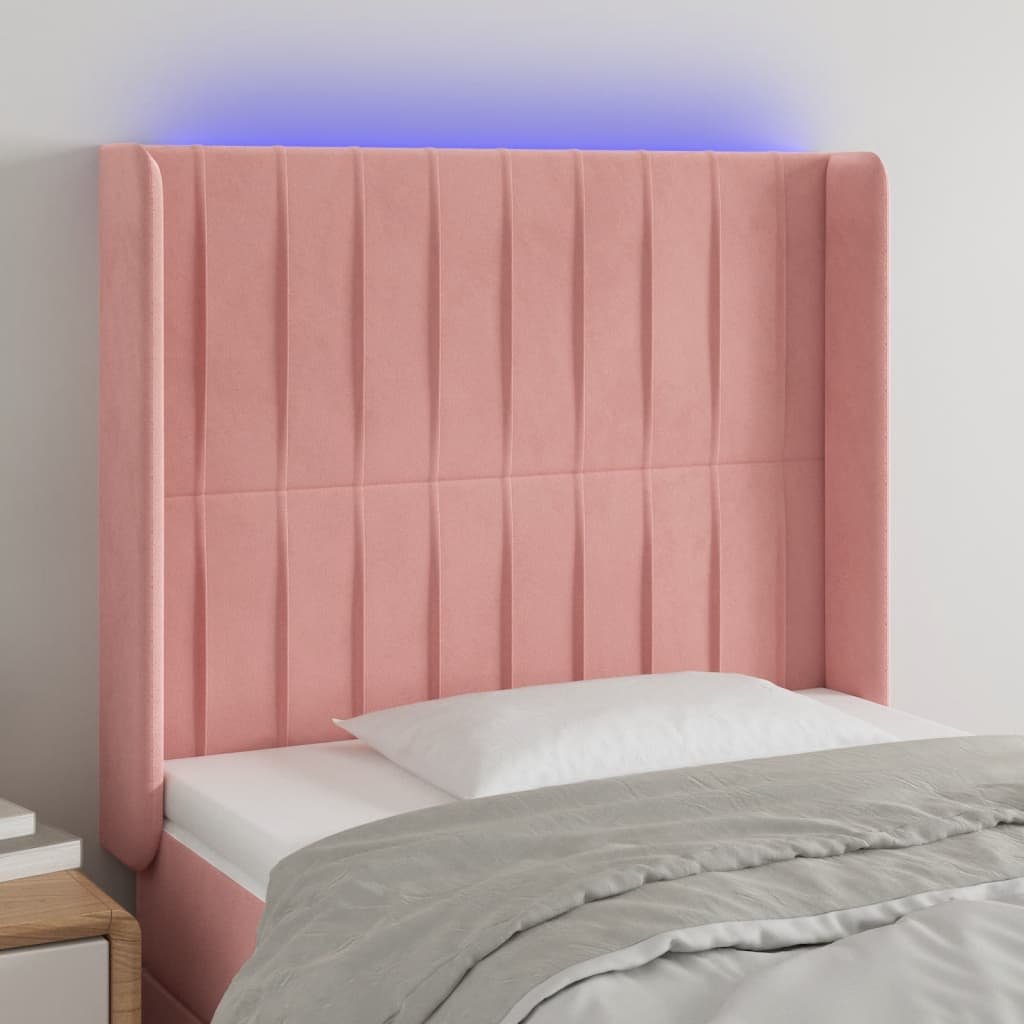 vidaXL Zagłówek do łóżka z LED, różowy, 93x16x118/128 cm, aksamit