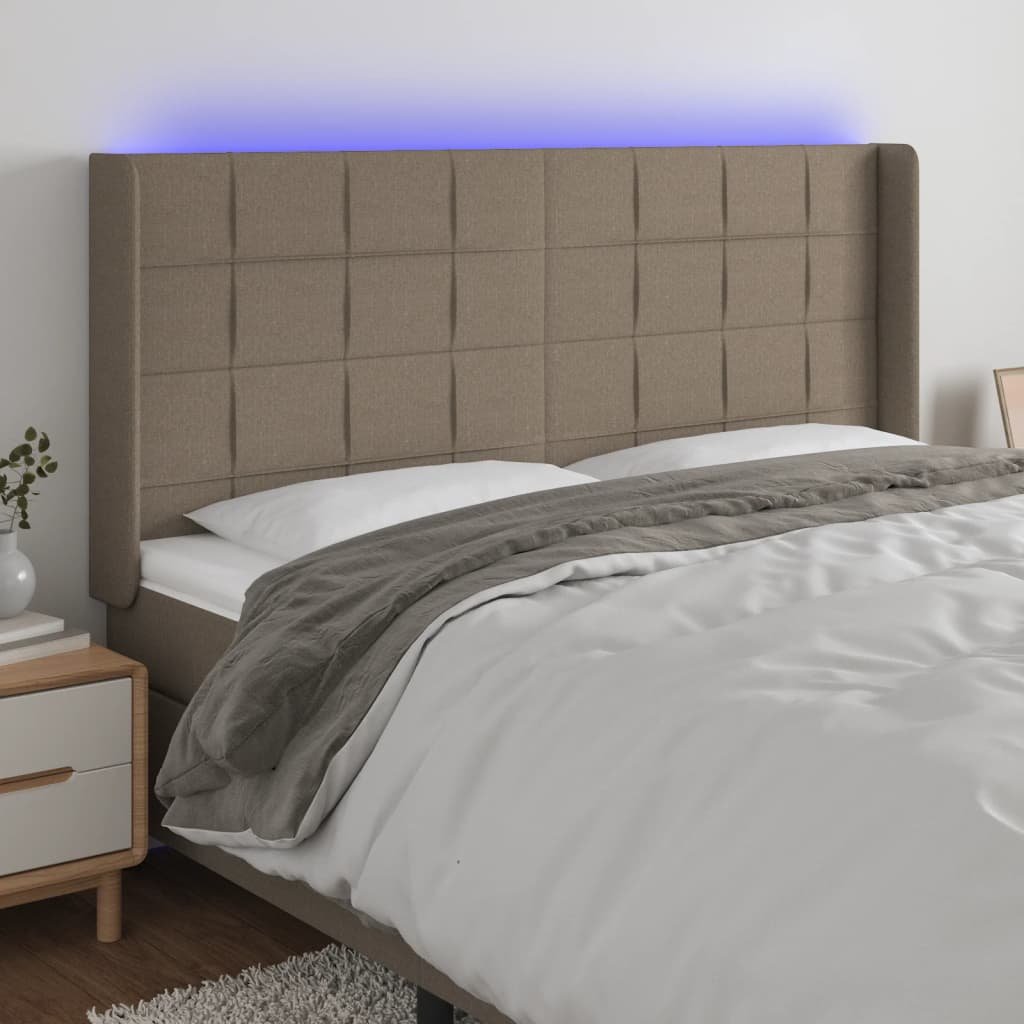vidaXL Zagłówek do łóżka z LED, taupe, 183x16x118/128 cm, tkanina