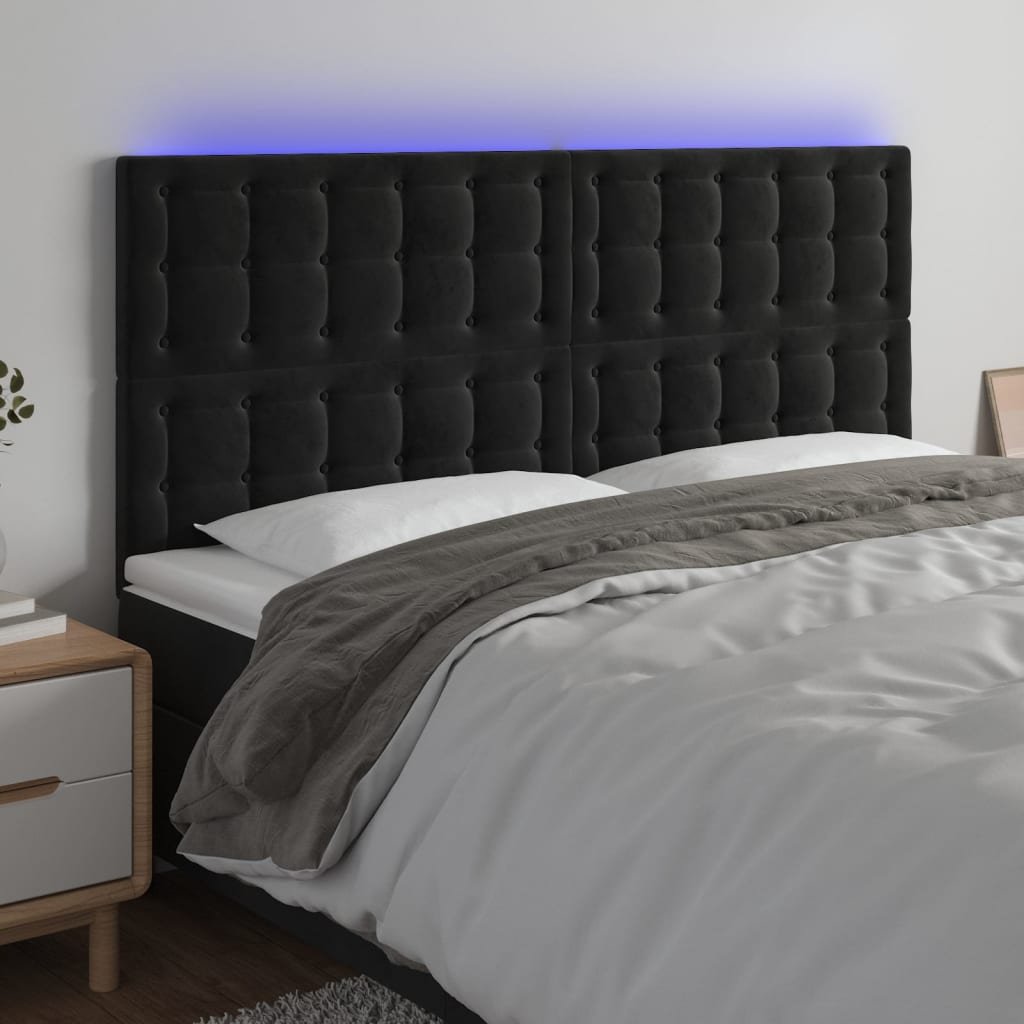 vidaXL Zagłówek do łóżka z LED, czarny, 180x5x118/128 cm, aksamit