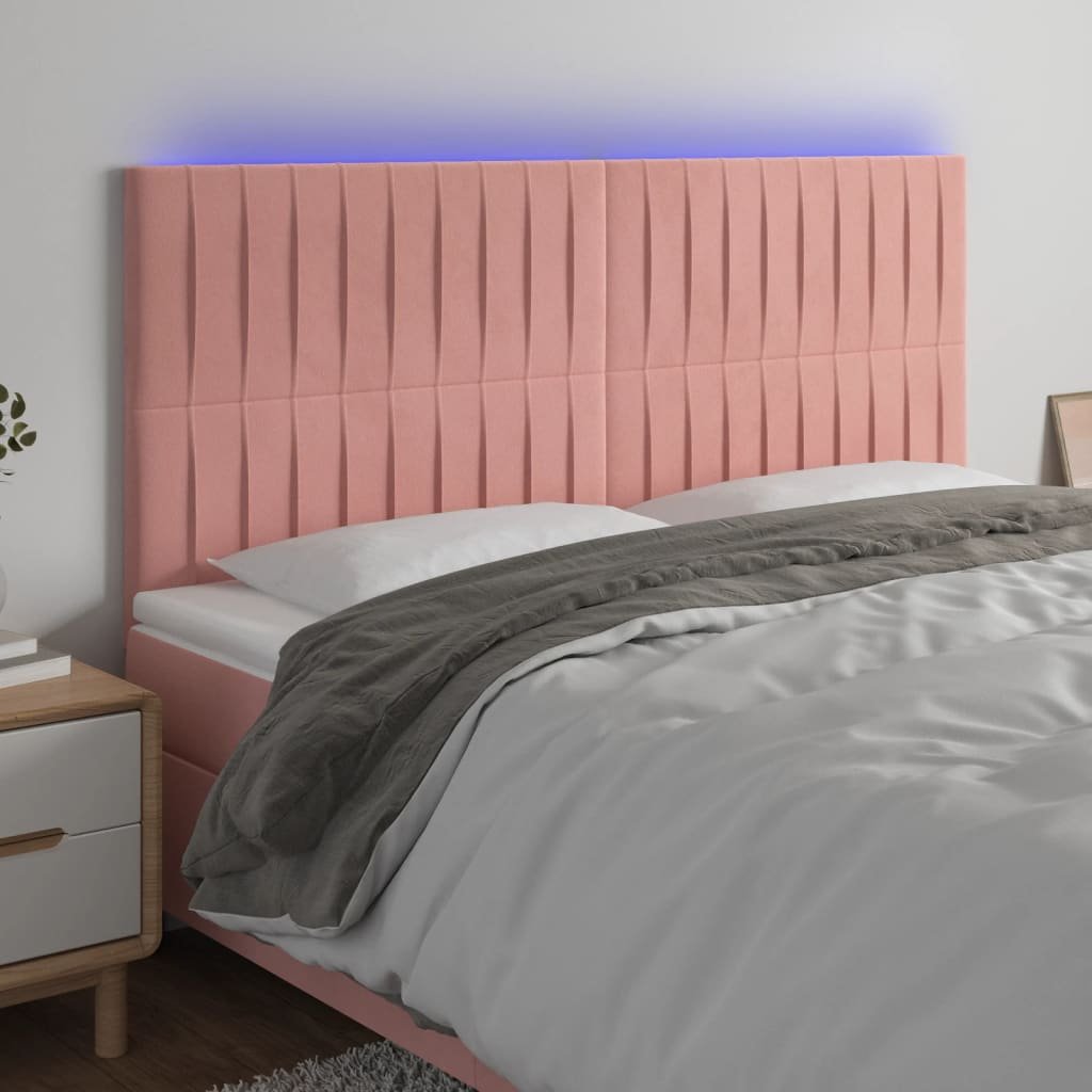 vidaXL Zagłówek do łóżka z LED, różowy, 160x5x118/128 cm, aksamit
