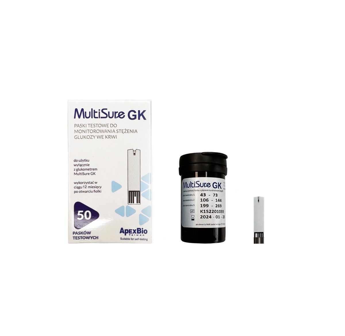 Multisure GK, Paski pomiaru stężenia glukozy we krwi, 50 szt.