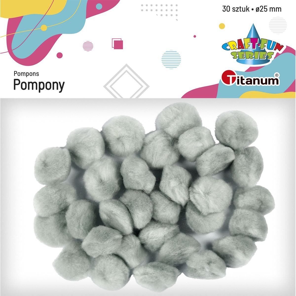 Pompony akrylowe 25mm szare 30szt - Titanum