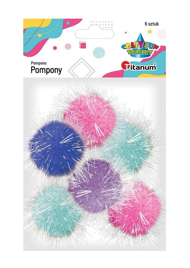 Pompony poliestrowe 45mm mix 6szt - Titanum