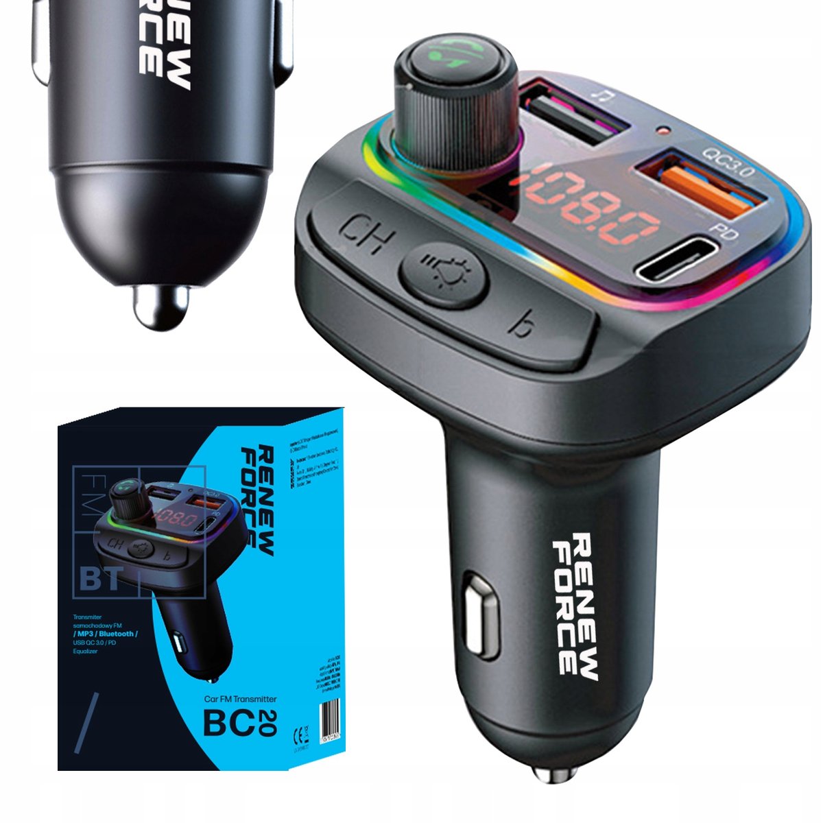 Transmiter Szybka Ładowarka Bluetooth Fm 2Xusb 24W Bc20
