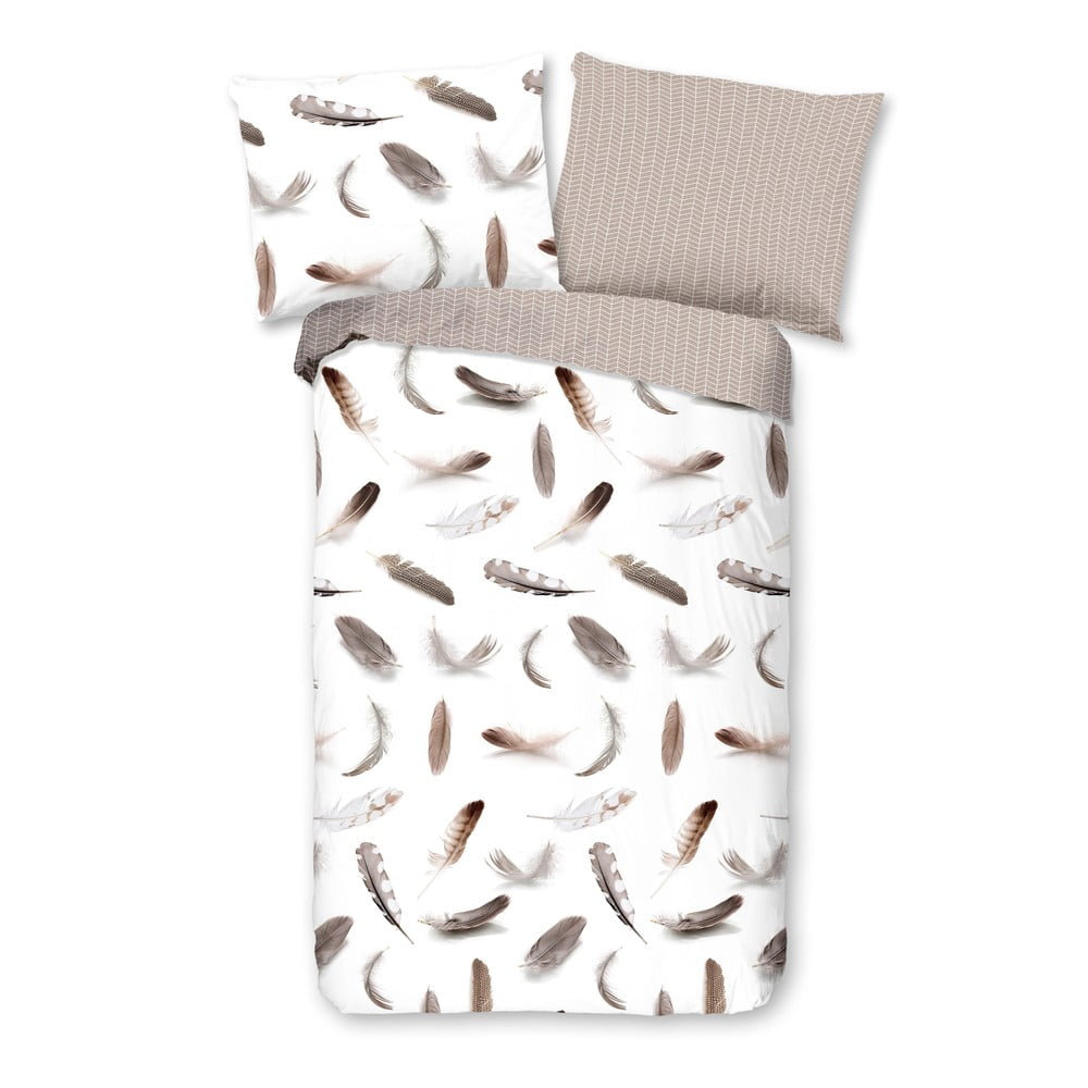 Biało-beżowa flanelowa pościel jednoosobowa 140x200 cm – Good Morning