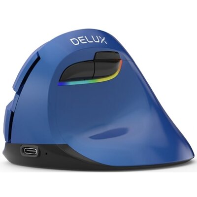 Delux M618 Mini Blue Pionowa ergonomiczna myszka bezprzewodowa RGB niebieska